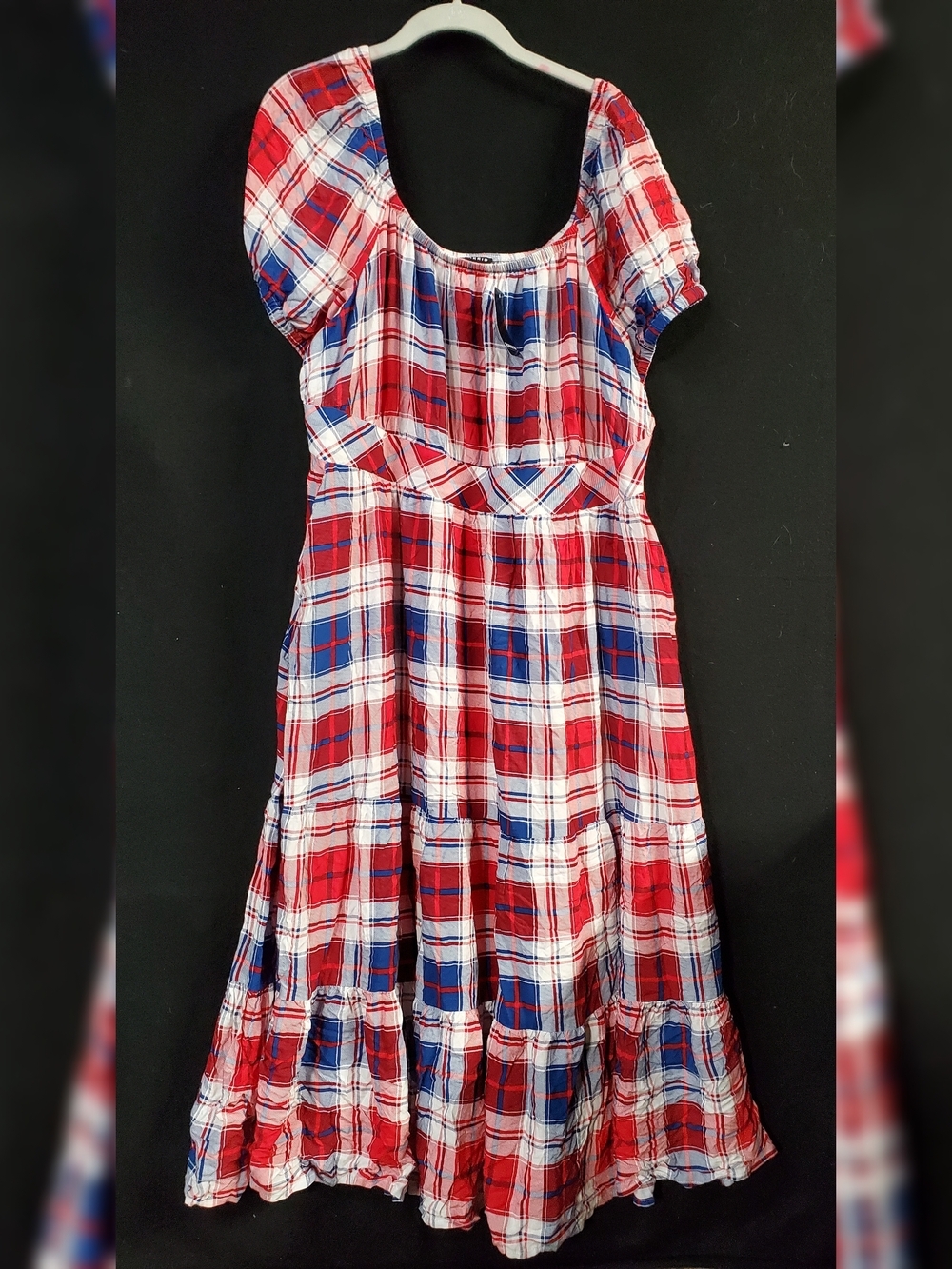 torrid Red, White & Blue Plaid Puff-Sleeve Casual Dress